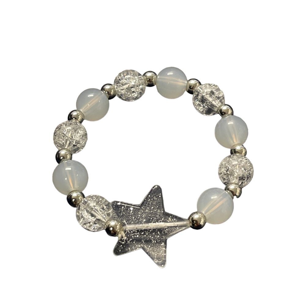 Celestial Star Stretch Bracelet with Opalite and Crackle Quartz Beads R-29